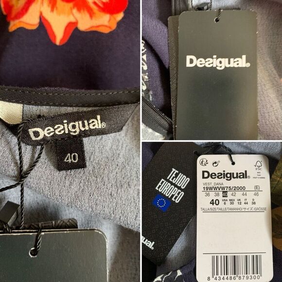 Desigual Dana Draped Print Mini Dress Blue Multi Size 6 - Picture 11 of 12